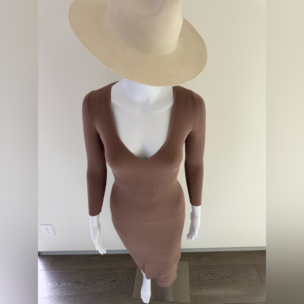 Aritzia babaton women brown midi dress long sleeve size XS split side